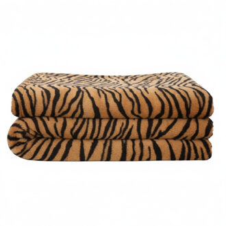 Bellatio Design Fleece dekentjes met dierenprint - bruine tijger print - 120 x 160 cm - warme plaid