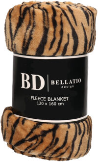 Bellatio Design Fleece plaid/deken tijger dieren print 120 x 160 cm Multi
