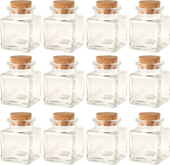 Bellatio Design Flesjes met kurk dop - set 12x - transparant - glas - 50 ml