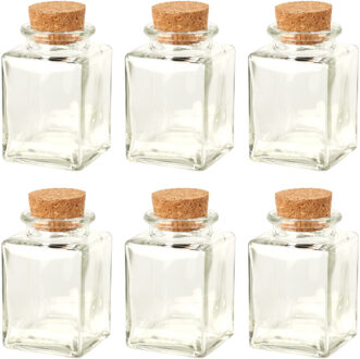 Bellatio Design Flesjes met kurk dop - set 6x - transparant - glas - 80 ml