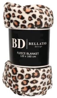 Bellatio Design Fluffy/ coral fleece plaid/deken luipaard dieren print 120 x 160 cm - Plaids Multikleur