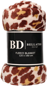 Bellatio Design Fluffy/ coral fleece plaid/deken panter dieren print 120 x 160 cm - Plaids Multikleur