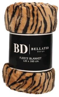 Bellatio Design Fluffy/ coral fleece plaid/deken tijger dieren print 120 x 160 cm - Plaids Multikleur