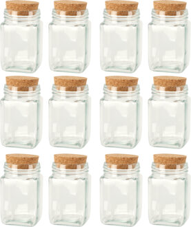 Bellatio Design Glazen flesjes met kurk dop - set 12x - transparant - glas - 250 ml