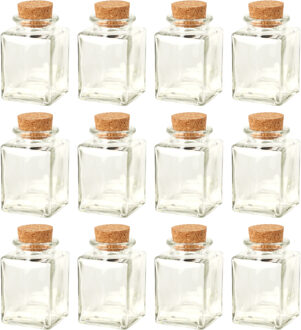 Bellatio Design Glazen flesjes met kurk dop - set 12x - transparant - glas - 80 ml