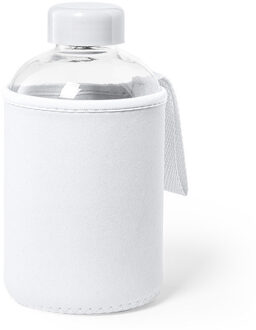 Bellatio Design Glazen waterfles/drinkfles met witte softshell bescherm hoes 600 ml - Drinkflessen Transparant