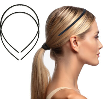 Bellatio Design Haarband - 10x - zwart - 1 cm breed - kunststof - meisjes/dames - diadeem