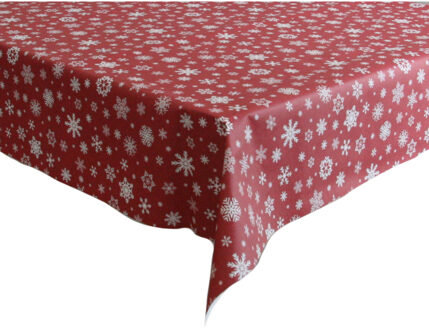 Bellatio Design Kerst tafelzeil/tafelkleed rood met witte sneeuwvlokken print 140 x 180 cm - Tafellakens