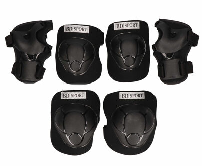 Bellatio Design Kniebeschermers / skate beschermset zwart voor kinderen maat M - 6 - 8 jaar