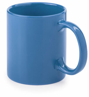 Bellatio Design Koffie mokken/bekers - 1x - keramiek - glans - met oor - blauw - 370 ml Lichtblauw