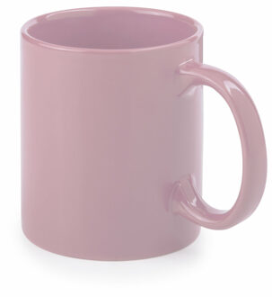 Bellatio Design Koffie mokken/bekers - 1x - keramiek - glans - met oor - roze - 370 ml