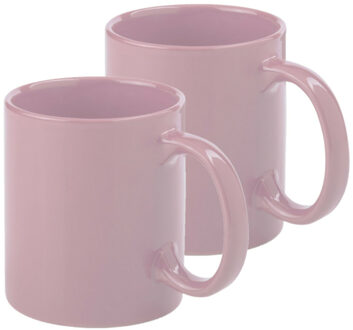 Bellatio Design Koffie mokken/bekers - 2x - keramiek - glans - met oor - oud roze - 370 ml - Bekers