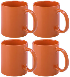 Bellatio Design Koffie mokken/bekers - 4x - keramiek - glans - met oor - oranje - 370 ml - Bekers