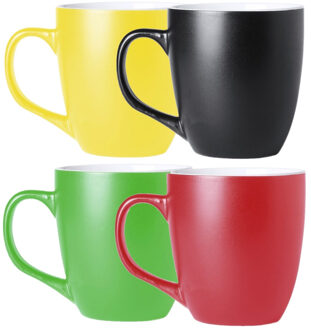 Bellatio Design Koffie mokken/bekers Artista - 4x - keramiek - met oor - multi kleuren - 440 ml - stijlvolle vorm