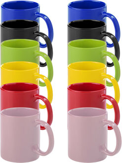 Bellatio Design Koffie mokken/bekers Auxerre - 12x - keramiek - mediterrane kleuren - 370 ml - Bekers Blauw