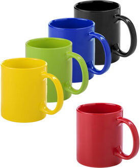 Bellatio Design Koffie mokken/bekers Auxerre - 5x - keramiek - multi kleuren mix - 370 ml - Bekers Blauw