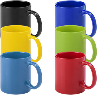 Bellatio Design Koffie mokken/bekers Auxerre - 6x - keramiek - multi kleuren mix - 370 ml - Bekers Zwart