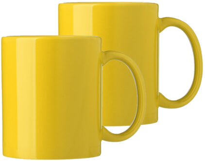 Bellatio Design Koffie mokken/bekers Nantes - 2x - keramiek - met oor - geel - 300 ml