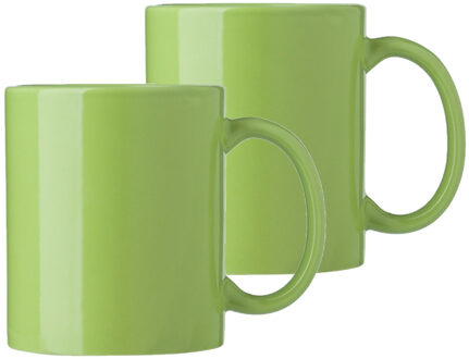 Bellatio Design Koffie mokken/bekers Nantes - 2x - keramiek - met oor - groen - 300 ml