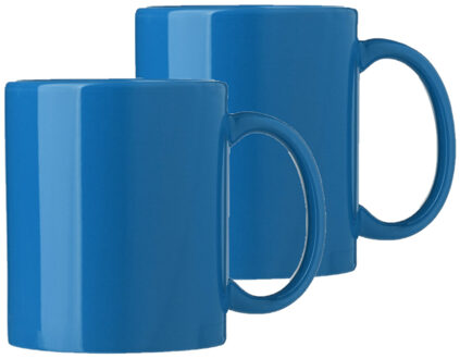 Bellatio Design Koffie mokken/bekers Nantes - 2x - keramiek - met oor - kobalt blauw - 300 ml