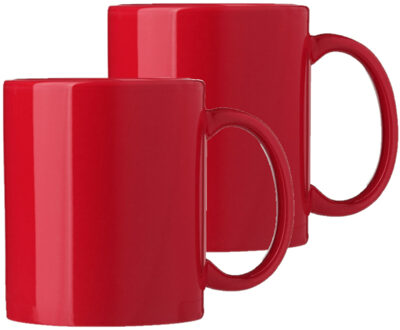 Bellatio Design Koffie mokken/bekers Nantes - 2x - keramiek - met oor - rood - 300 ml