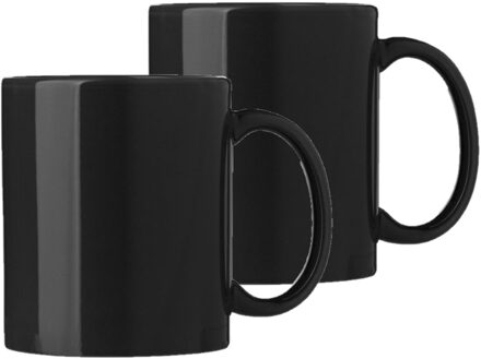 Bellatio Design Koffie mokken/bekers Nantes - 2x - keramiek - met oor - zwart - 300 ml