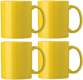 Bellatio Design Koffie mokken/bekers Nantes - 4x - keramiek - met oor - geel - 300 ml