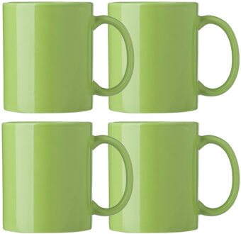 Bellatio Design Koffie mokken/bekers Nantes - 4x - keramiek - met oor - groen - 300 ml - Bekers