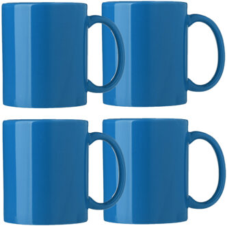 Bellatio Design Koffie mokken/bekers Nantes - 4x - keramiek - met oor - kobalt blauw - 300 ml - Bekers