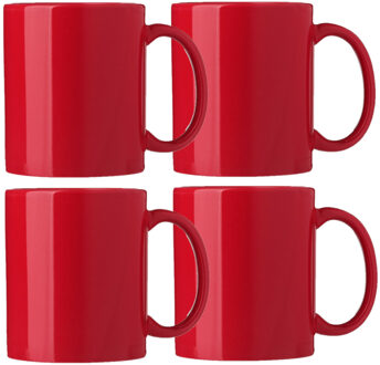 Bellatio Design Koffie mokken/bekers Nantes - 4x - keramiek - met oor - rood - 300 ml - Bekers