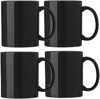 Bellatio Design Koffie mokken/bekers Nantes - 4x - keramiek - met oor - zwart - 300 ml - Bekers