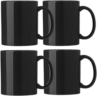 Bellatio Design Koffie mokken/bekers Nantes - 4x - keramiek - met oor - zwart - 300 ml