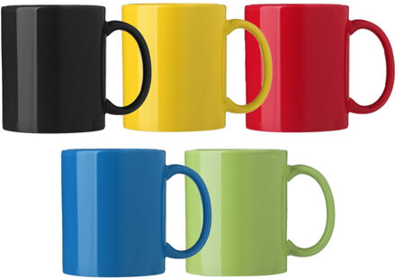 Bellatio Design Koffie mokken/bekers Nantes - 5x - keramiek - multi kleuren - 300 ml - Bekers Zwart