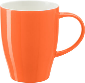 Bellatio Design Koffie mokken/bekers Paris - 1x - porselein - met oor - oranje - 350 ml - stijlvolle vorm