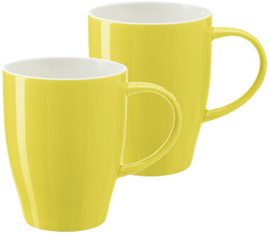 Bellatio Design Koffie mokken/bekers Paris - 2x - porselein - met oor - geel - 350 ml - stijlvolle vorm