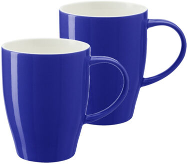 Bellatio Design Koffie mokken/bekers Paris - 2x - porselein - met oor - kobalt blauw - 350 ml - stijlvolle vorm