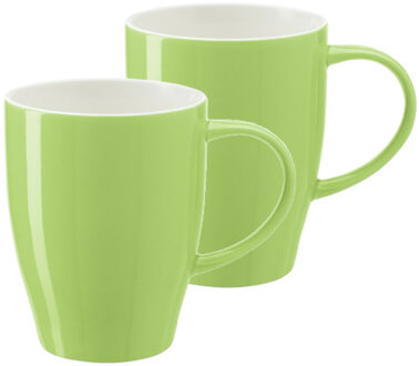 Bellatio Design Koffie mokken/bekers Paris - 2x - porselein - met oor - lime groen - 350 ml - stijlvolle vorm