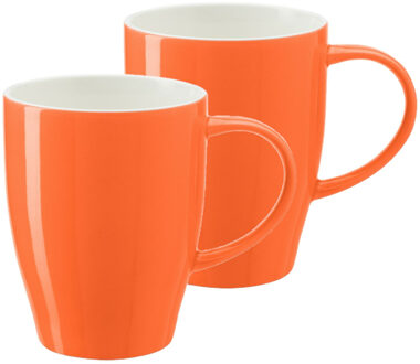 Bellatio Design Koffie mokken/bekers Paris - 2x - porselein - met oor - oranje - 350 ml - stijlvolle vorm