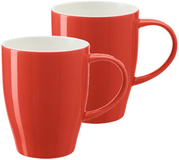 Bellatio Design Koffie mokken/bekers Paris - 2x - porselein - met oor - rood - 350 ml - stijlvolle vorm