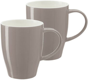 Bellatio Design Koffie mokken/bekers Paris - 2x - porselein - met oor - steengrijs - 350 ml - stijlvolle vorm