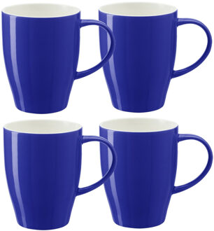 Bellatio Design Koffie mokken/bekers Paris - 4x - porselein - met oor - kobalt blauw - 350 ml - stijlvolle vorm