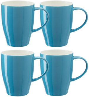 Bellatio Design Koffie mokken/bekers Paris - 4x - porselein - met oor - lichtblauw - 350 ml - Bekers