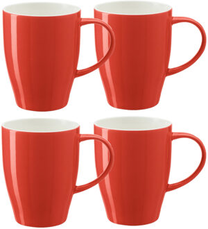 Bellatio Design Koffie mokken/bekers Paris - 4x - porselein - met oor - rood - 350 ml - Bekers