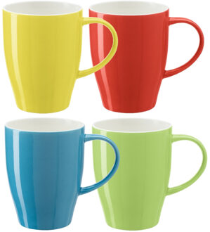 Bellatio Design Koffie mokken/bekers Paris - 4x - porselein - multi kleuren - 350 ml - Bekers Multikleur