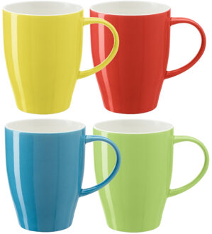 Bellatio Design Koffie mokken/bekers Paris - 4x - porselein - multi kleuren - 350 ml - stijlvolle vorm