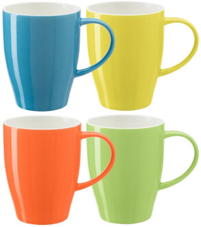 Bellatio Design Koffie mokken/bekers Paris - 4x - porselein - multi kleuren - 350 ml - stijlvolle vorm