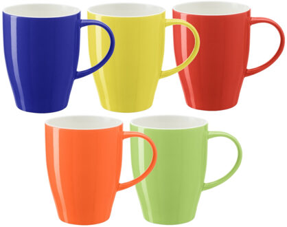 Bellatio Design Koffie mokken/bekers Paris - 5x - porselein - multi kleuren - 350 ml - stijlvolle vorm