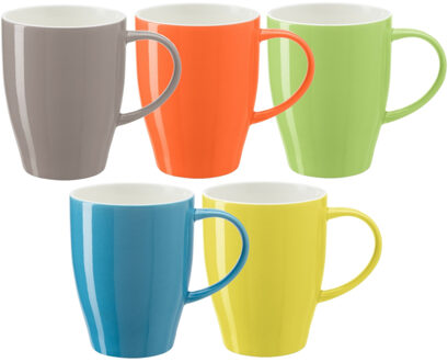 Bellatio Design Koffie mokken/bekers Paris - 5x - porselein - multi kleuren - 350 ml - stijlvolle vorm