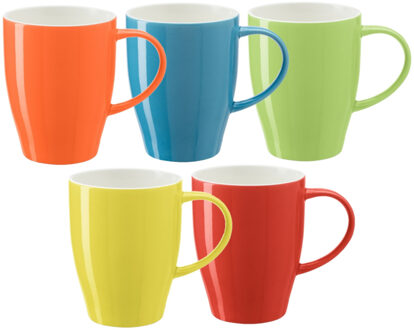 Bellatio Design Koffie mokken/bekers Paris - 5x - porselein - multi kleuren - 350 ml - stijlvolle vorm