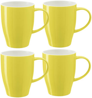 Bellatio Design Koffie mokken/bekers Paris - 6x - porselein - met oor - geel - 350 ml - stijlvolle vorm